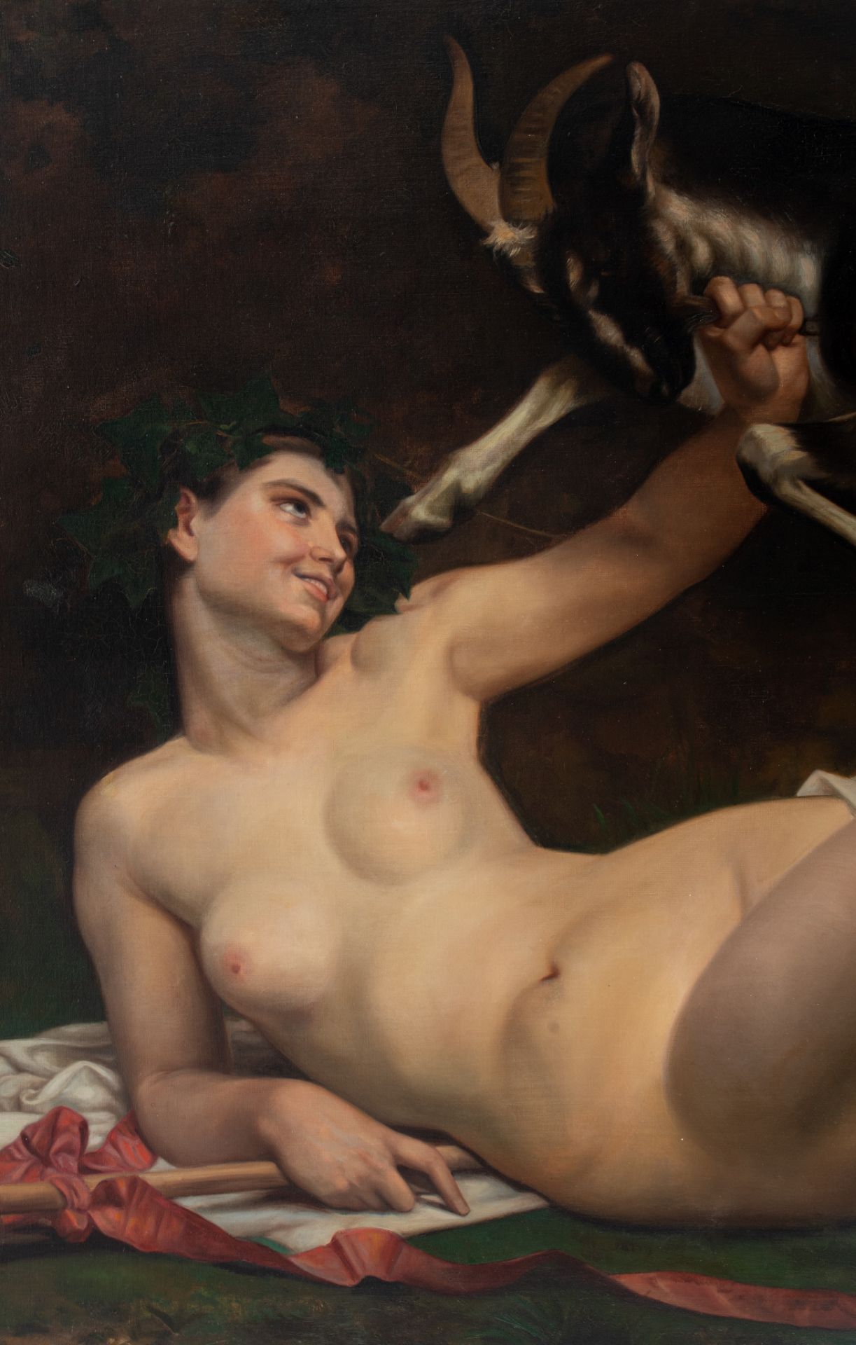 A fine copy after 'Une Bacchante' by William Bouguereau (1825-1905), oil on canvas, 115 x 185 cm - Bild 5 aus 8