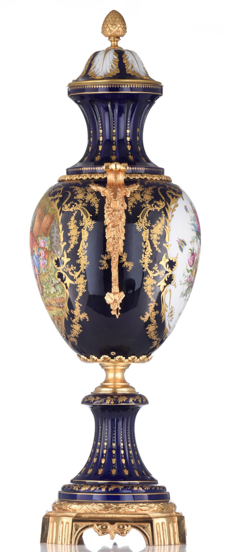 An imposing Sèvres type vase and cover, decorated with a central gallant scene, signed 'C. Niccolier - Image 2 of 8