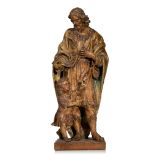 A walnut sculpture of Christ 'Let the little children come to me', 17thC, H 98 cm