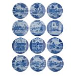 An exceptional series of Delft blue and white 12 months dishes, marked 'De Porceleyne Byl', 18thC, ø