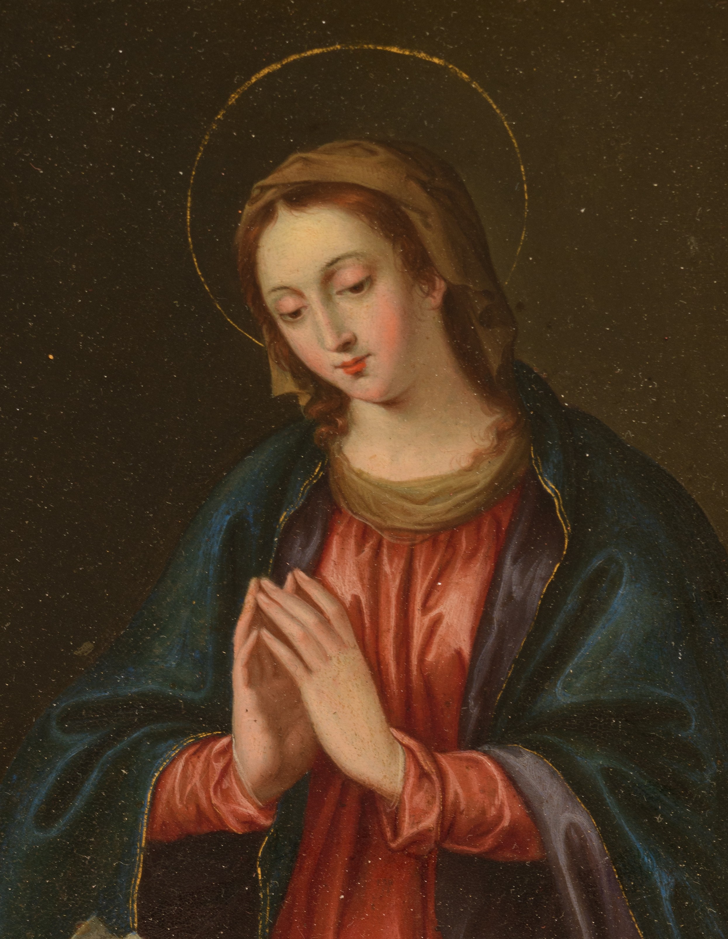 The Holy Madonna praying, probably 17thC, oil on copper, 13,5 x 18 cm - Image 5 of 14