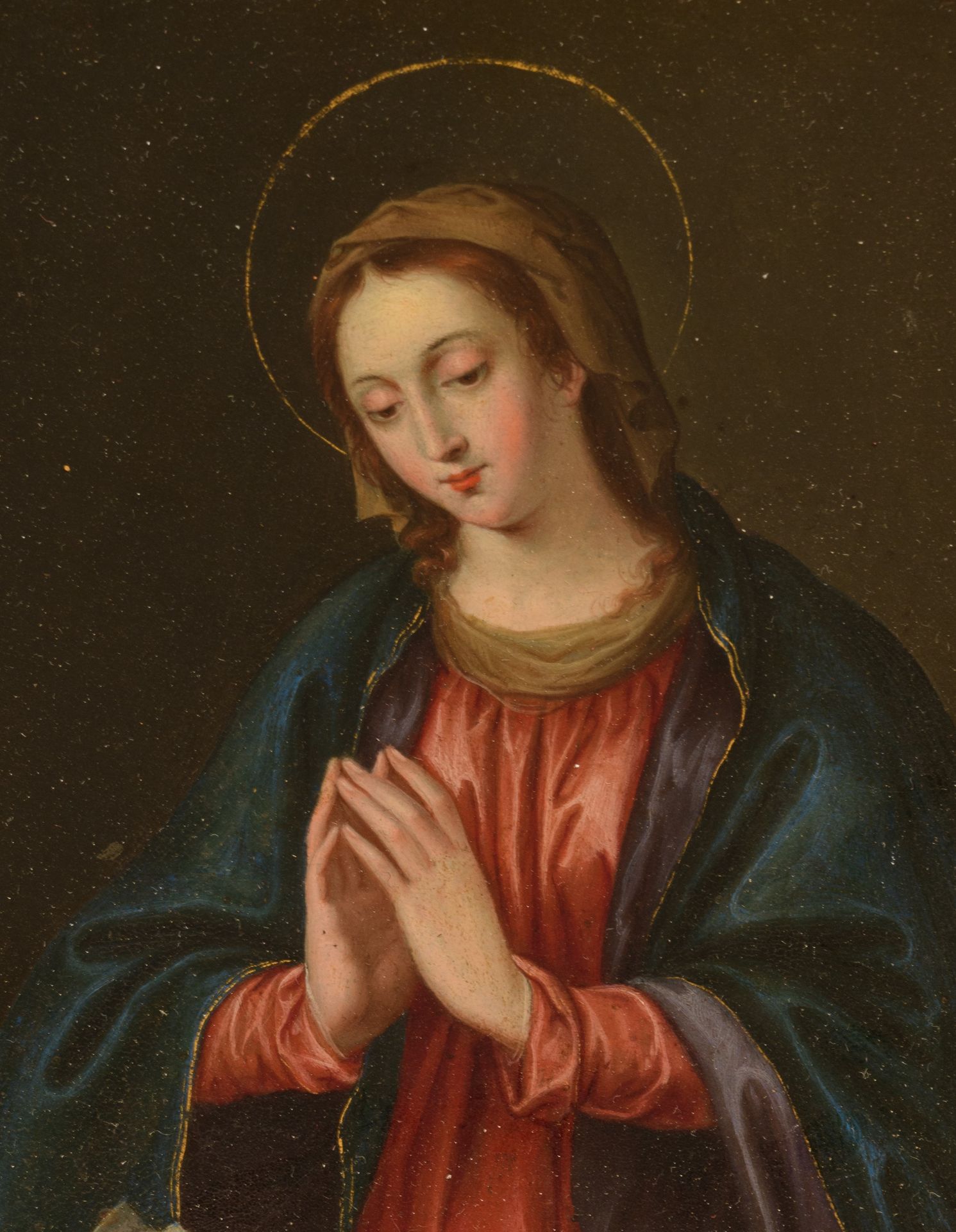 The Holy Madonna praying, probably 17thC, oil on copper, 13,5 x 18 cm - Bild 5 aus 14