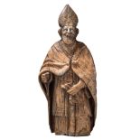 A limewood sculpture of a bishop, 18thC, H 121 cm