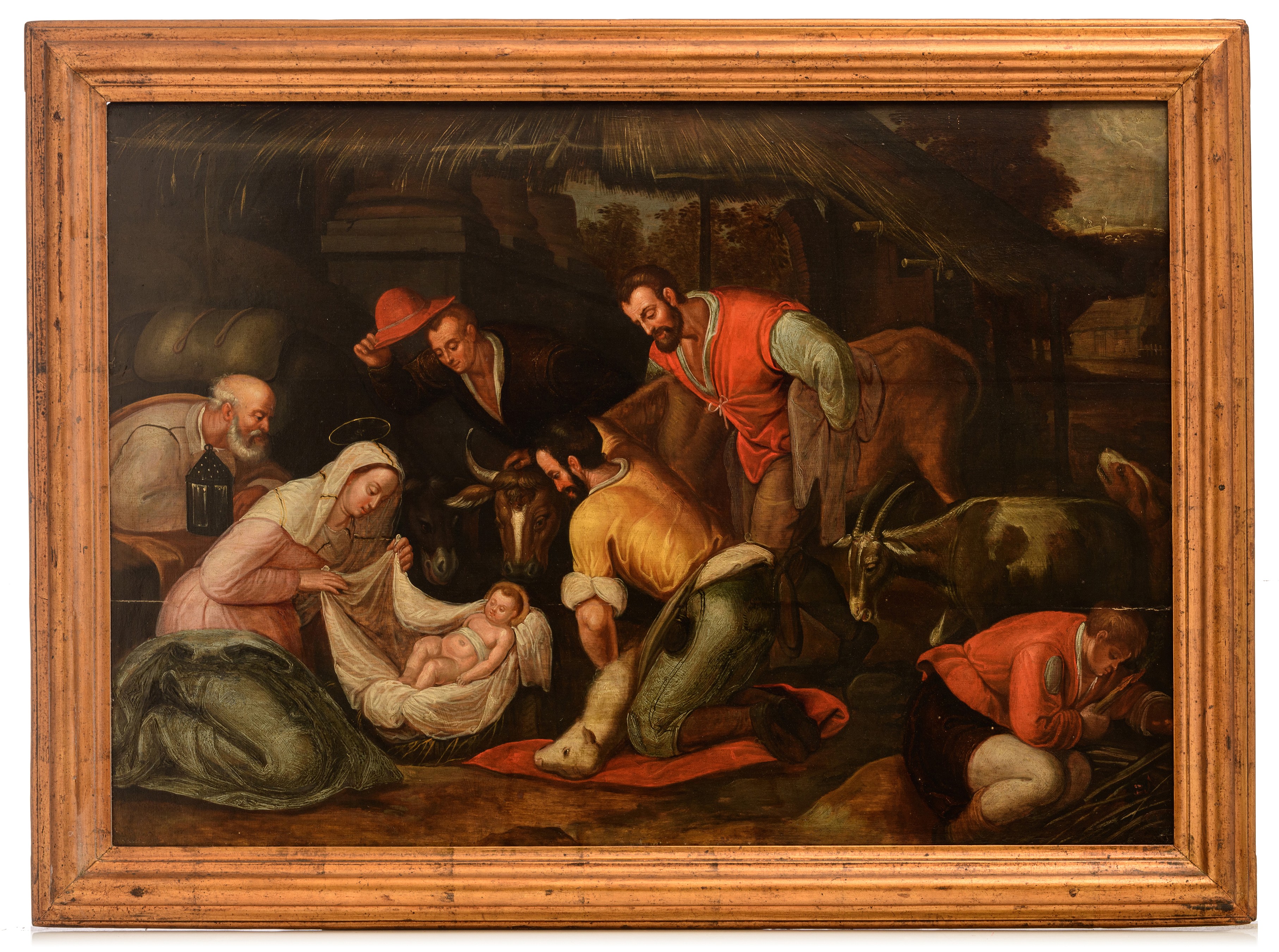 The adoration of the shepherds, late Antwerp Mannerism, 17thC, oil on panel, 74 x 105 cm - Image 2 of 8