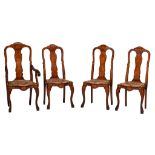 A set of three dining chairs and an armchair, Anglo-Dutch, 18thC, H 112/118 cm