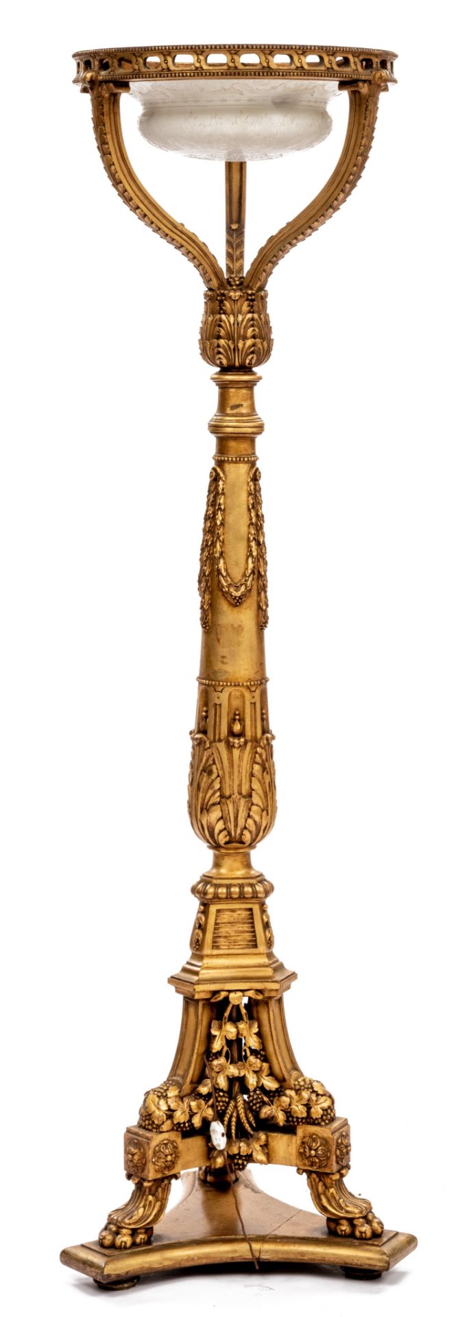 A Neoclassical carved giltwood 'torchère', H 192 cm - Image 4 of 9