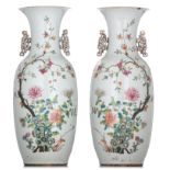 A very fine pair of famille rose 'Four flowers of the Season' vases, late 19thC, H 58 cm