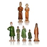 A collection of Tang-style sancai glazed pottery figures, H 25 - 31 cm (7)