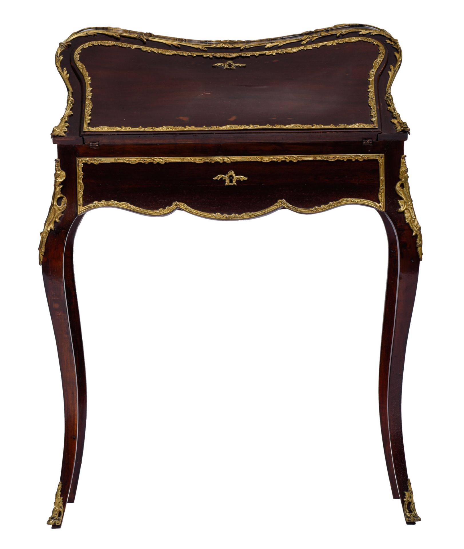 A Louis XV style rosewood 'sécretaire dos d’âne', H 97 - W 74 - D 46 - 75 cm - Image 2 of 9