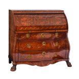 A Dutch Neoclassical marquetry roll-top desk, late 18thC, H 116 - W 132 - D 60 - 85 cm