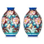A pair of vases by Charles Catteau (1880-1966), with floral decoration, H 31 cm