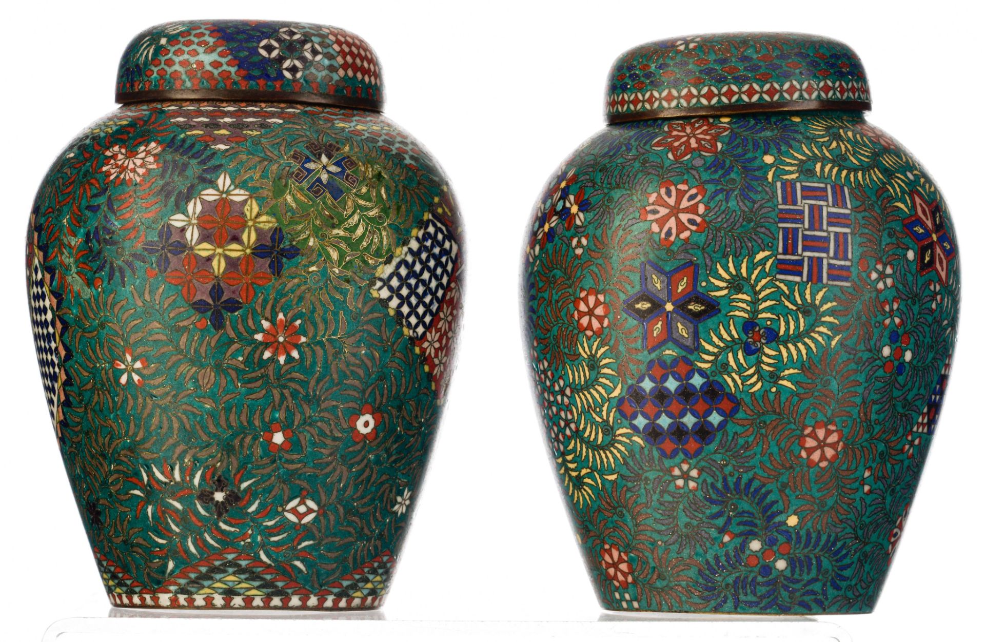 A collection of Japanese champlevé and cloisonné enamelled bronze ware, late 19thC/20thC, Tallest H - Image 19 of 37