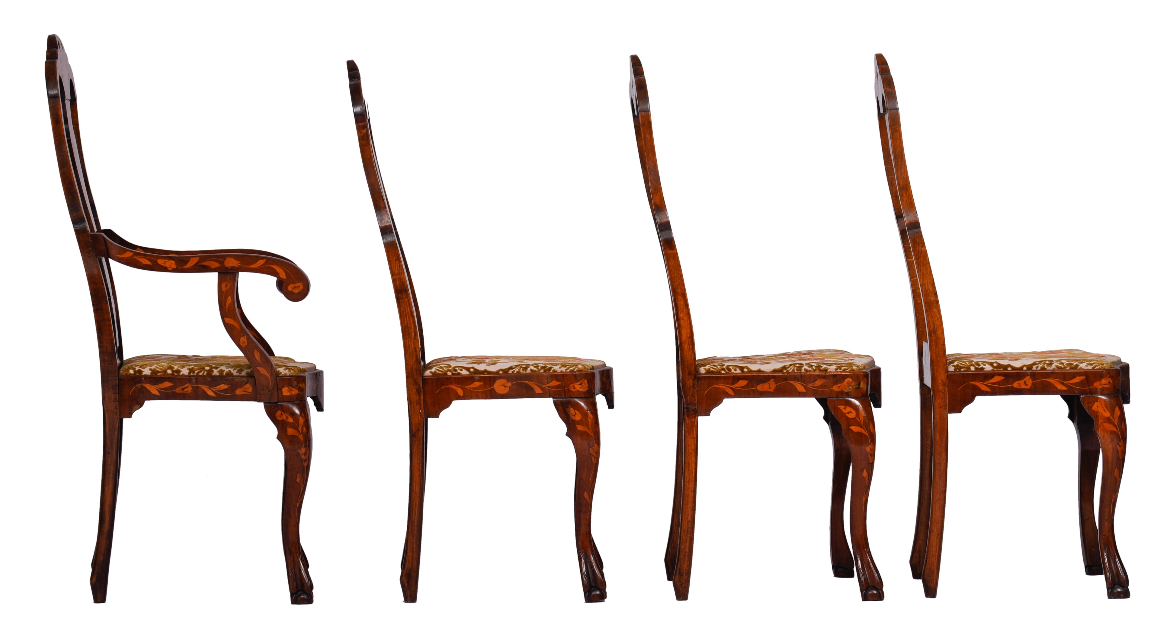 A set of three dining chairs and an armchair, Anglo-Dutch, 18thC, H 112/118 cm - Image 5 of 19