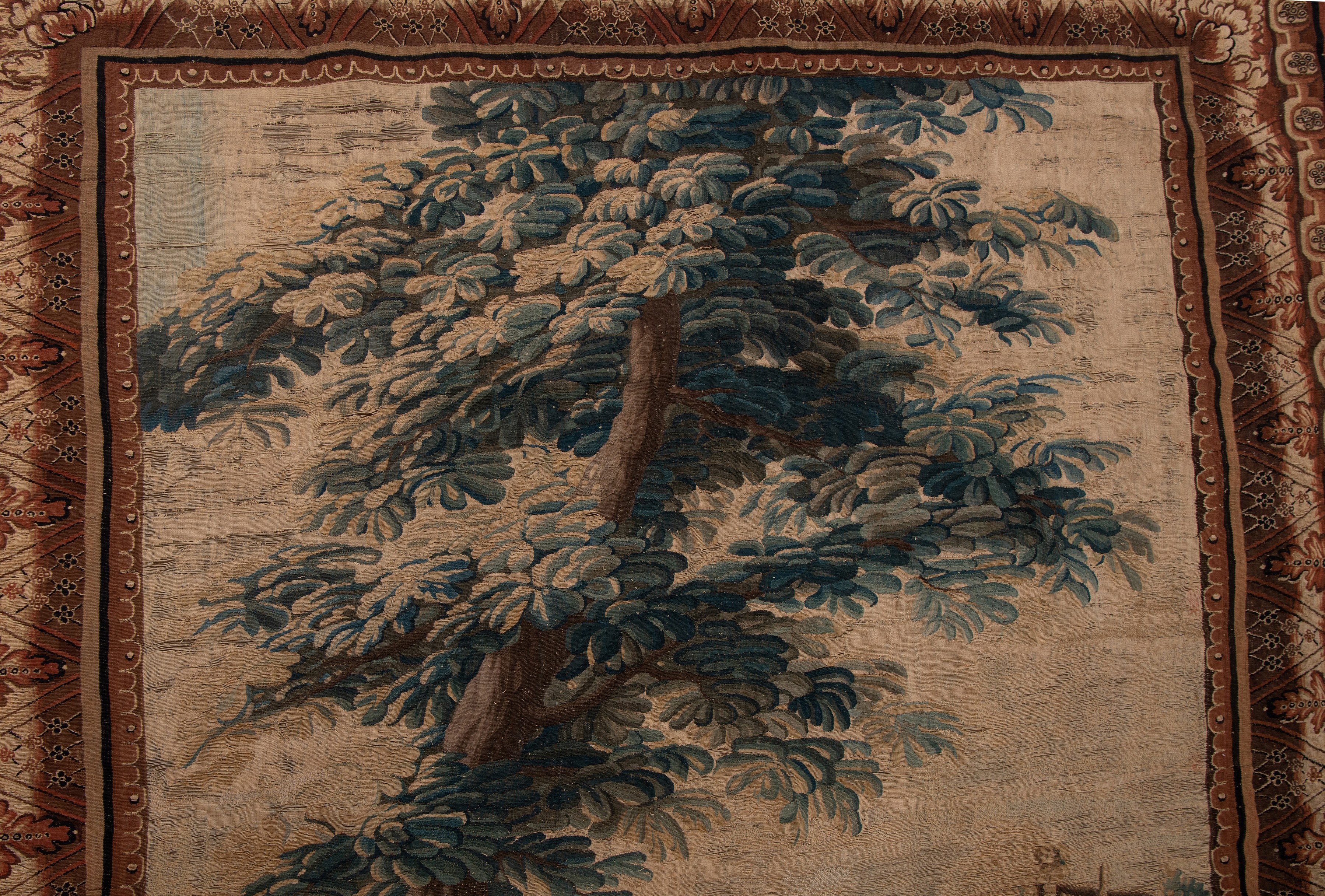 An Aubusson verdure wall tapestry, marked 'Aubusson F. Grellet', 18thC, H 285 x W 168 cm - Image 6 of 8