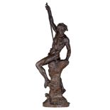 Ernest Justin Ferrand (1846-1932), 'Pêcheur au Harpon', patinated bronze, H 108,5 cm