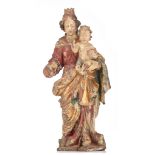 A polychrome and gilt painted oak sculpture of Madonna and Child, 16thC, H 65,5 cm