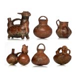 A collection of various Pre-Columbian type ceramic objects, Peru, H 15,5 - 21 cm