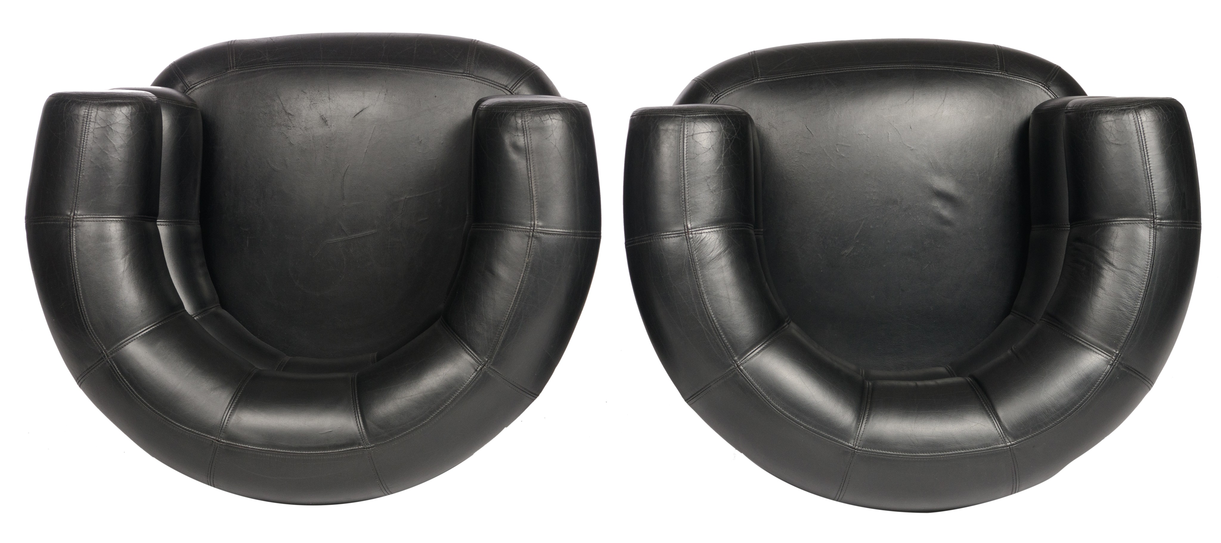 A pair of vintage 'Bibendum chair', designed by Eileen Grey in 1921, H 70 - W 92 cm - Image 7 of 9