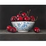 Ignace Bauwens, cherries in a Chinese Ming bowl, oil on panel, 80 x 100 cm