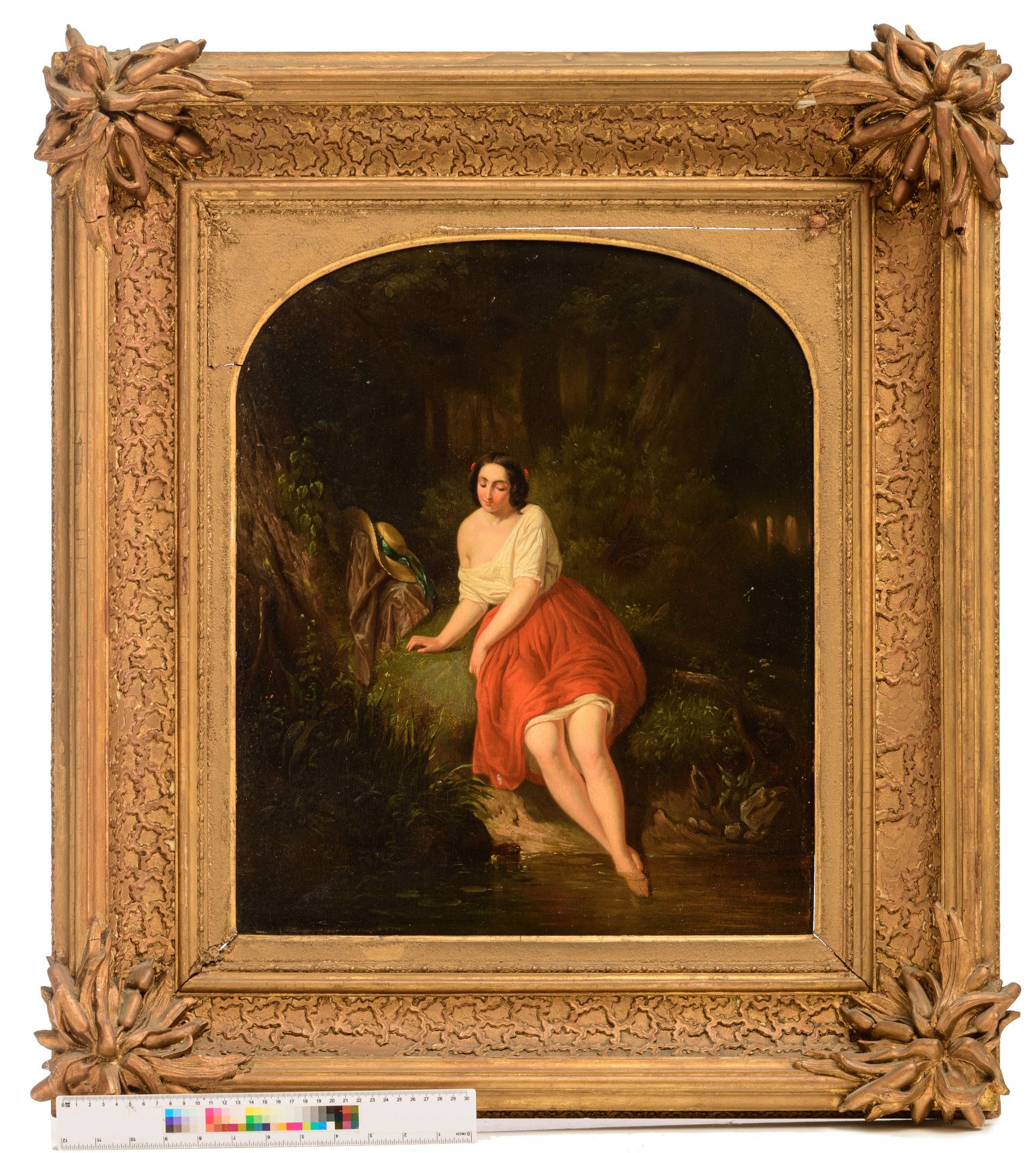 H. Dielensen, a beauty near the well, 19thC, oil on panel, 43,5 x 53 cm - Bild 3 aus 10