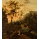 Attributed to Jacob de Heusch (1656-1701), fishermen in a wooded landscape, 17thC, oil on canvas, 81