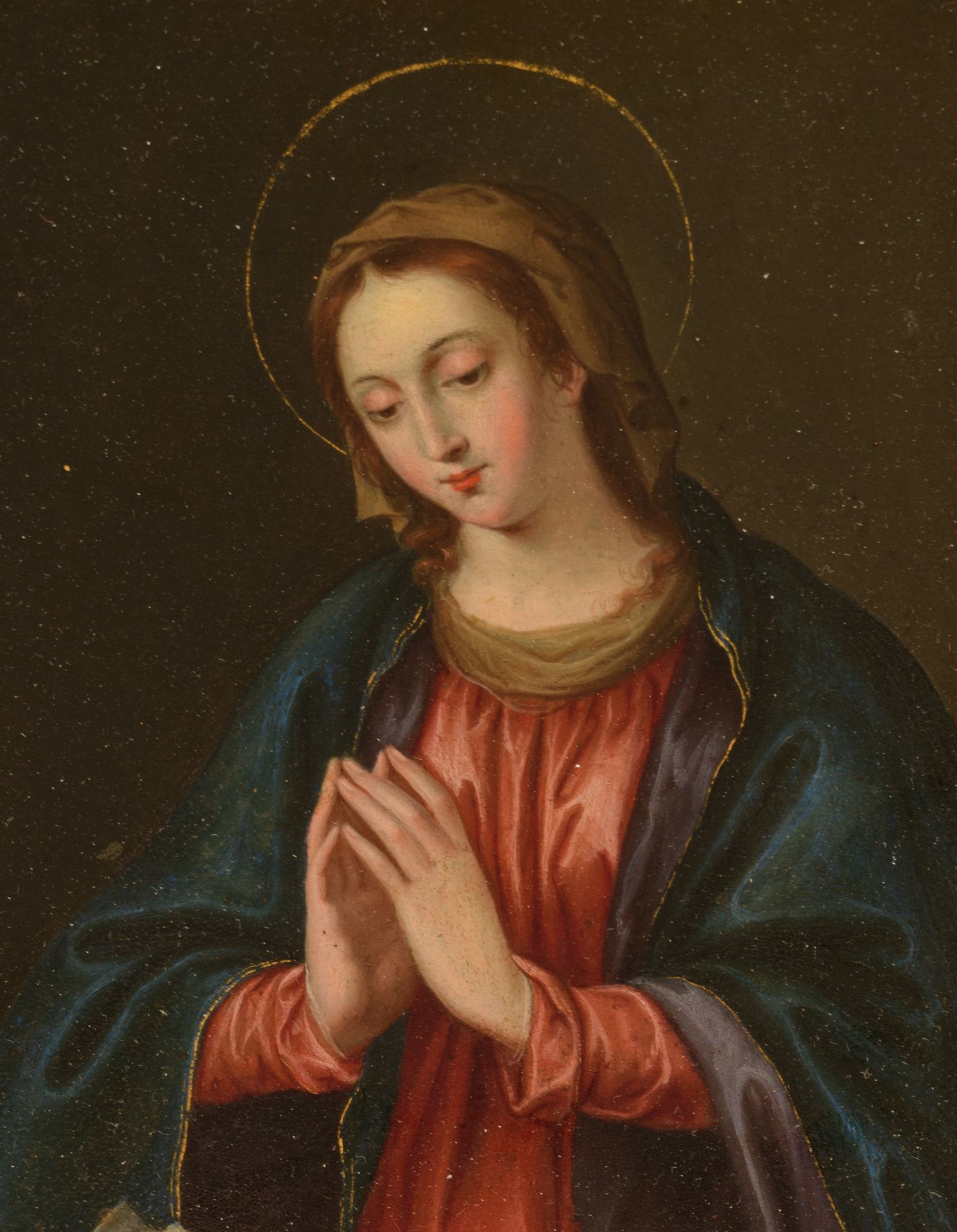 The Holy Madonna praying, probably 17thC, oil on copper, 13,5 x 18 cm - Bild 12 aus 14