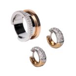 (T) An 18ct white and rose gold ring set with brilliant-cut diamonds, weight 10,2 g - size 7.5; adde