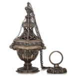 A 19thC Gothic Revival incense burner, bearing an 1830-1868 period Belgian control mark, H of the co