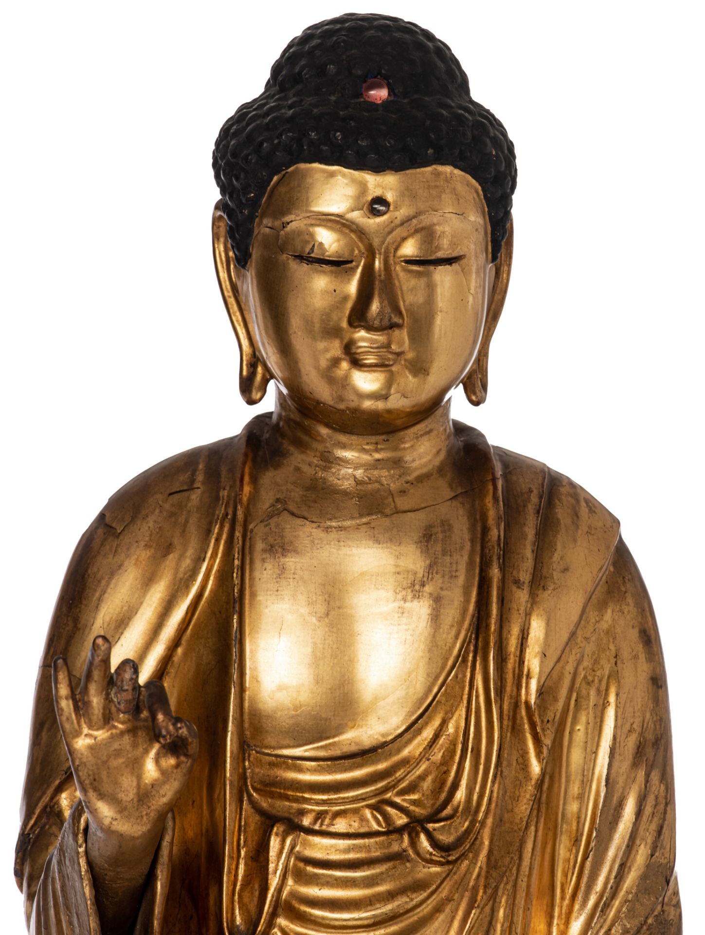 A Japanese gilt-wood standing figure of Amitabha Buddha, on a finely carved lotus base, Edo period, - Image 8 of 21