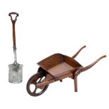 A commemorative oak silver-plated mounted wheelbarrow and shovel, H 44,5 - W 120 cm (the barrow) - H