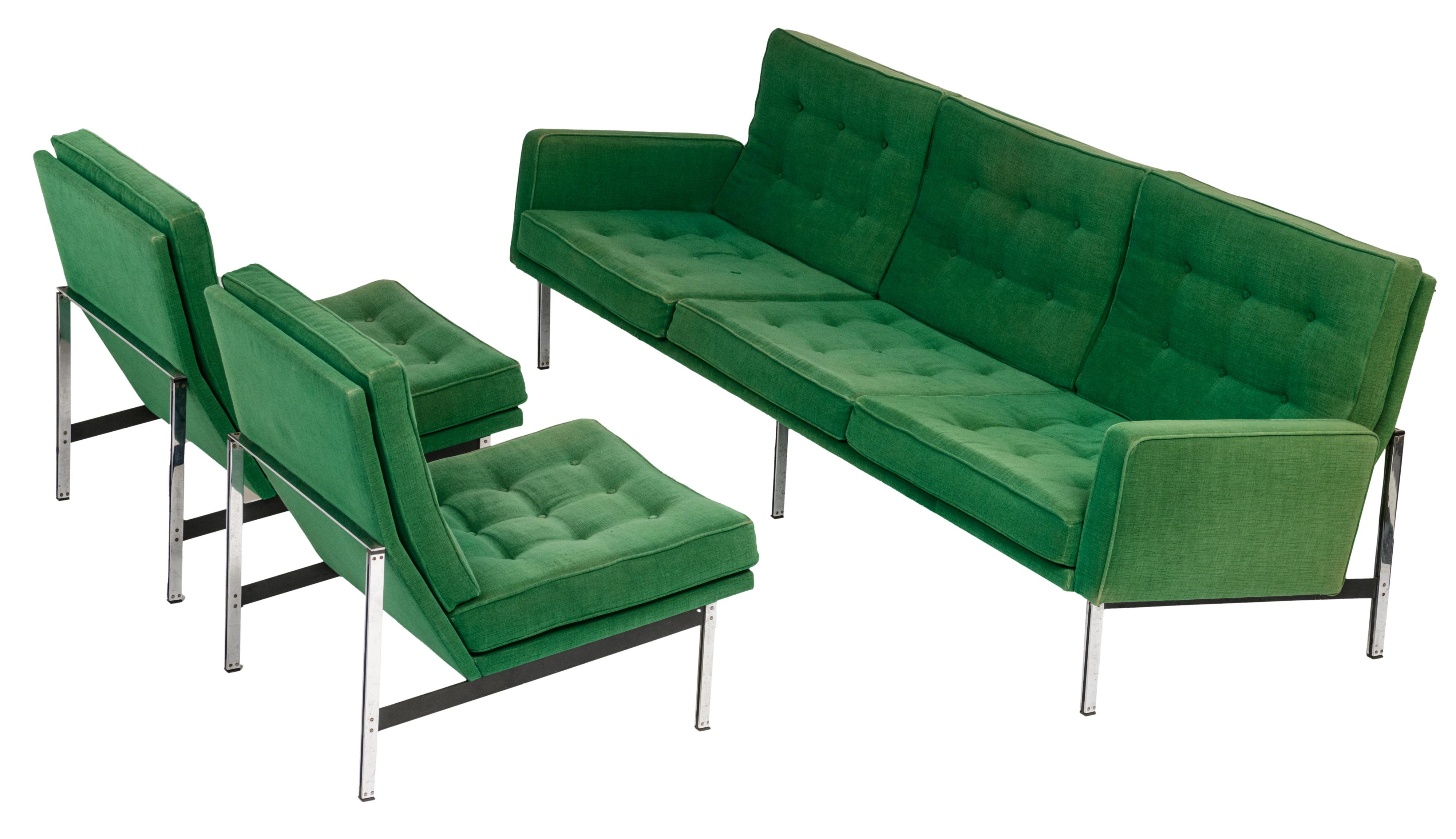 A '50s Knoll furniture set of a sofa and two matching armchairs, H 78 - 79,5 - W 61 - 230 - 74 - 78