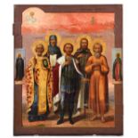 (T) Russian icon with the self-glorification of a Lord surrounded by Saints, 19thC, 35,8 x 42,8 cm