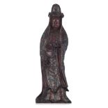 A Japanese champlevé decorated bronze figure of standing Kannon, Meiji period, H 55 cm