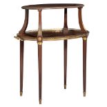 A fine Louis XVI style mahogany veneered 'étagère' tray table, H 54,5 - W 79 - D 49 cm