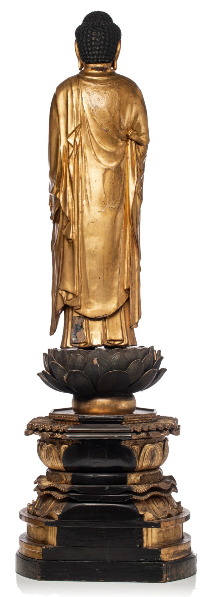 A Japanese gilt-wood standing figure of Amitabha Buddha, on a finely carved lotus base, Edo period, - Image 2 of 21