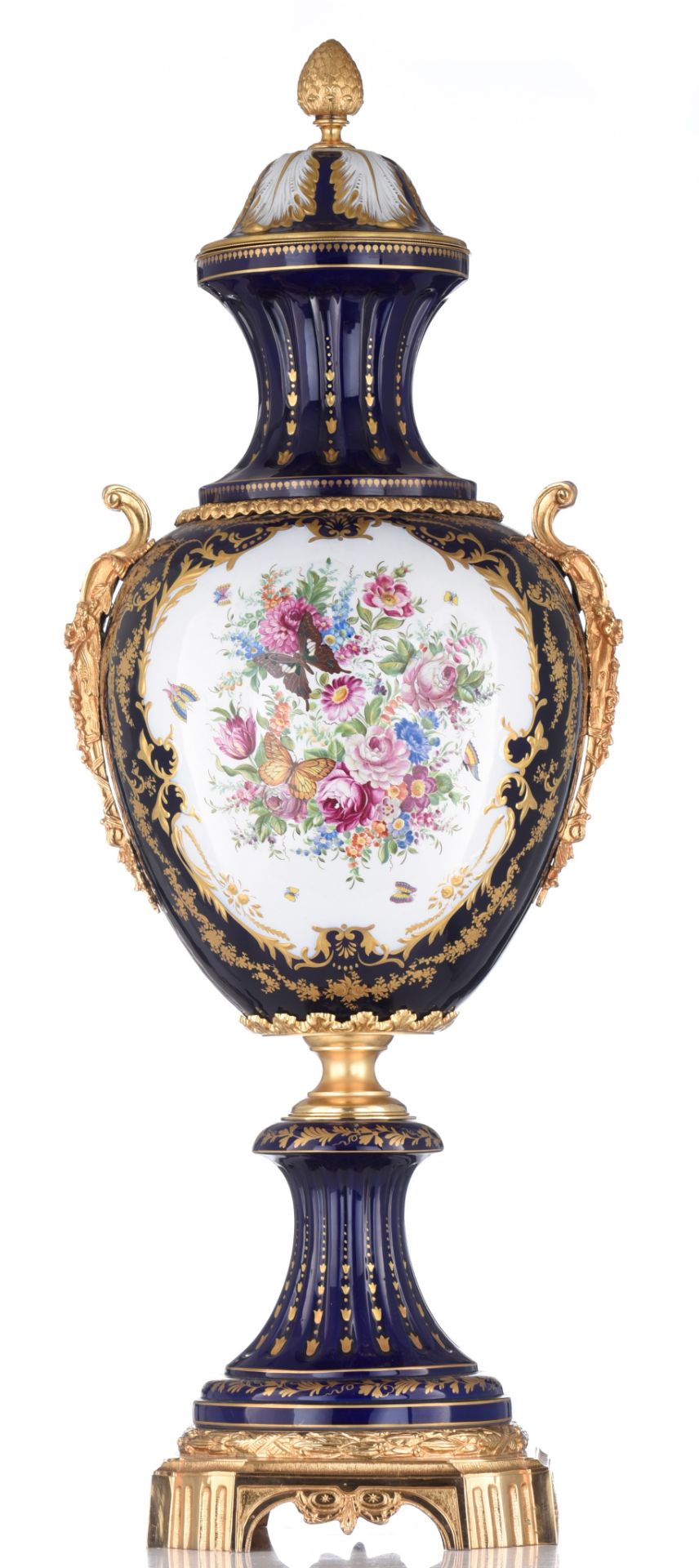 An imposing Sèvres type vase and cover, decorated with a central gallant scene, signed 'C. Niccolier - Image 3 of 8