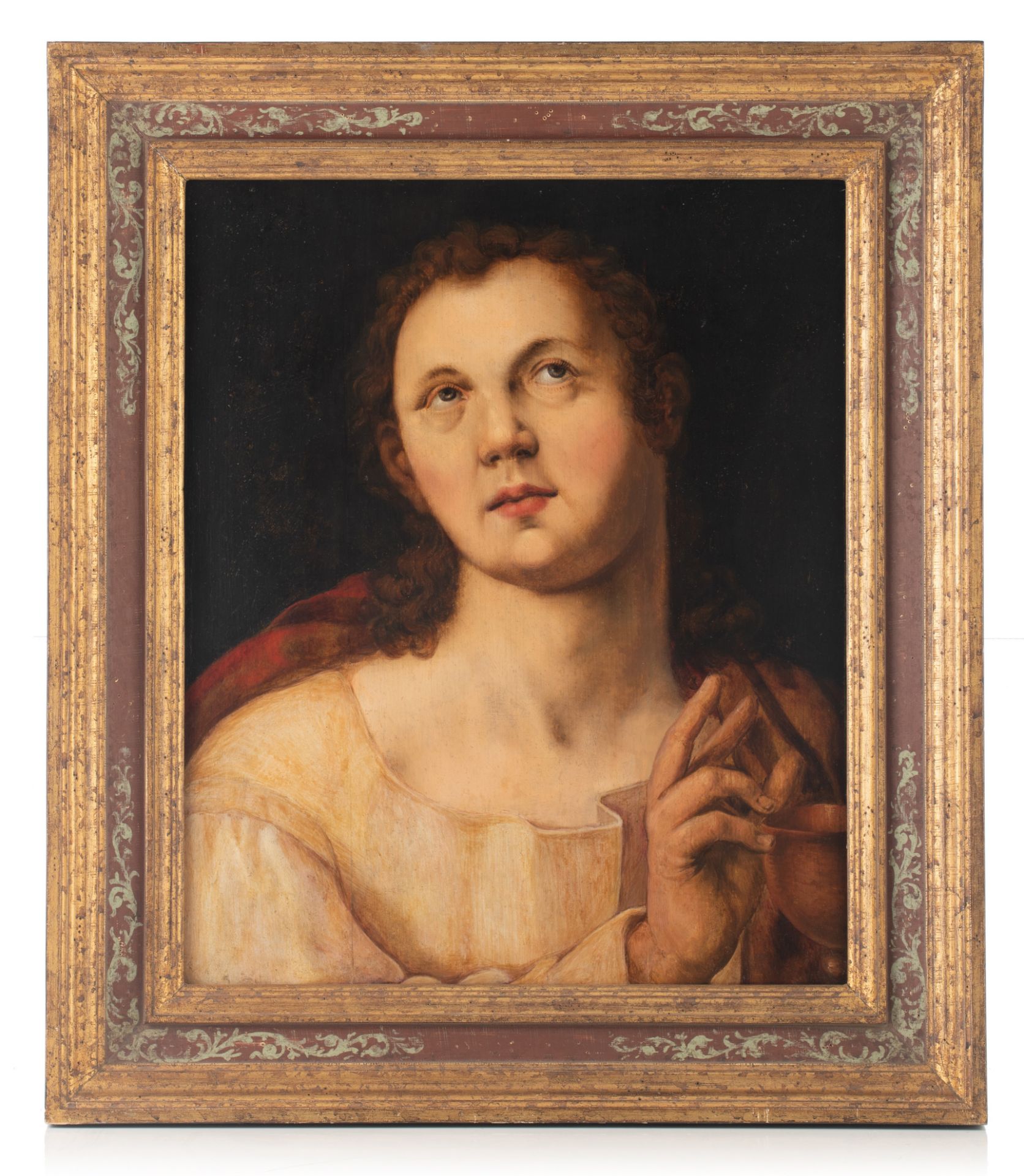 Frans Floris (Attr), Portrait of Saint John the Evangelist, 16thC, oil on an oak panel, 48 x 59 cm - Bild 2 aus 5