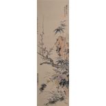 A Chinese scroll, 'Prunus, chrysanthemum, orchids and bamboo', ink and watercolour on paper, signatu