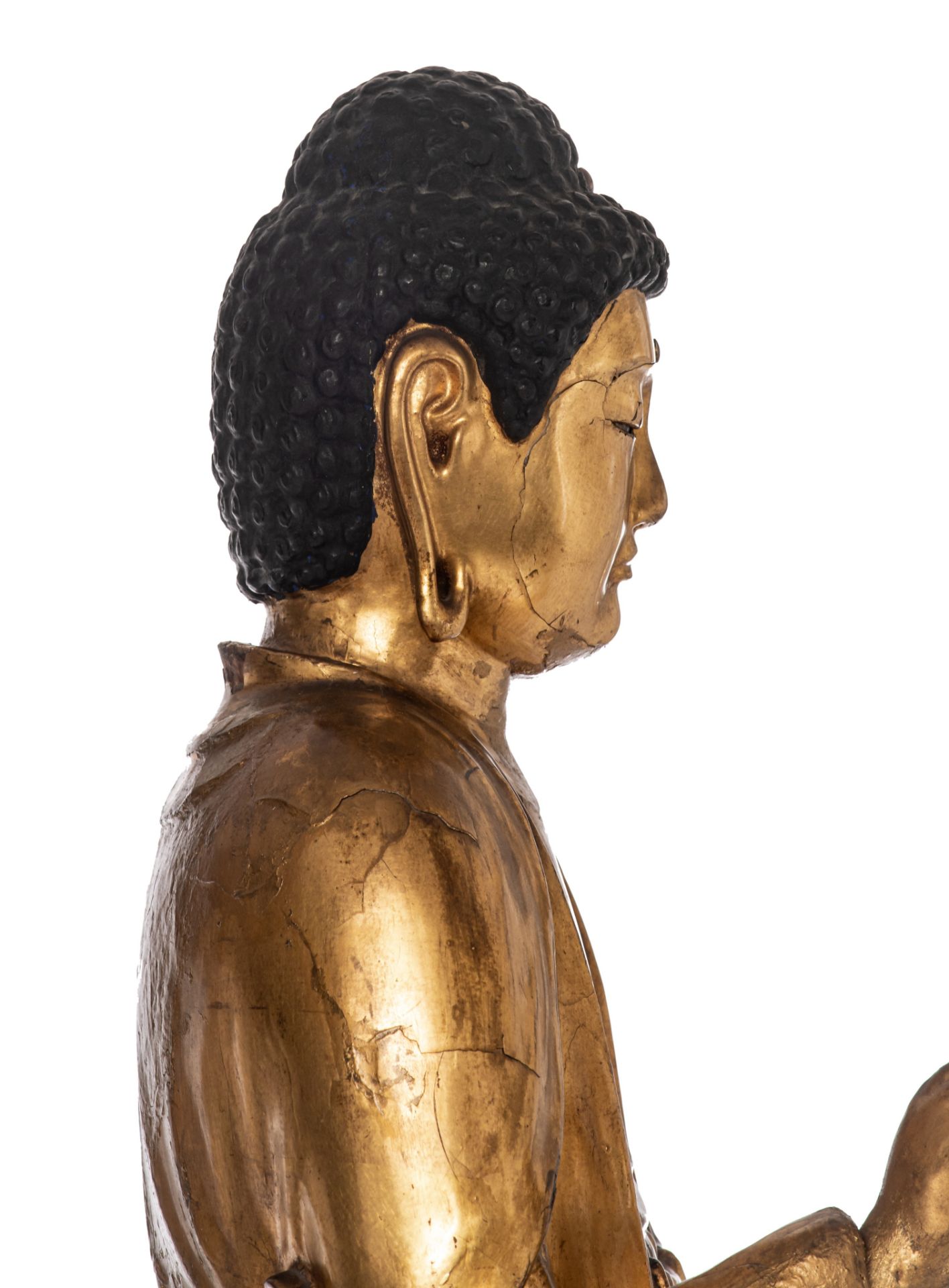 A Japanese gilt-wood standing figure of Amitabha Buddha, on a finely carved lotus base, Edo period, - Image 9 of 21