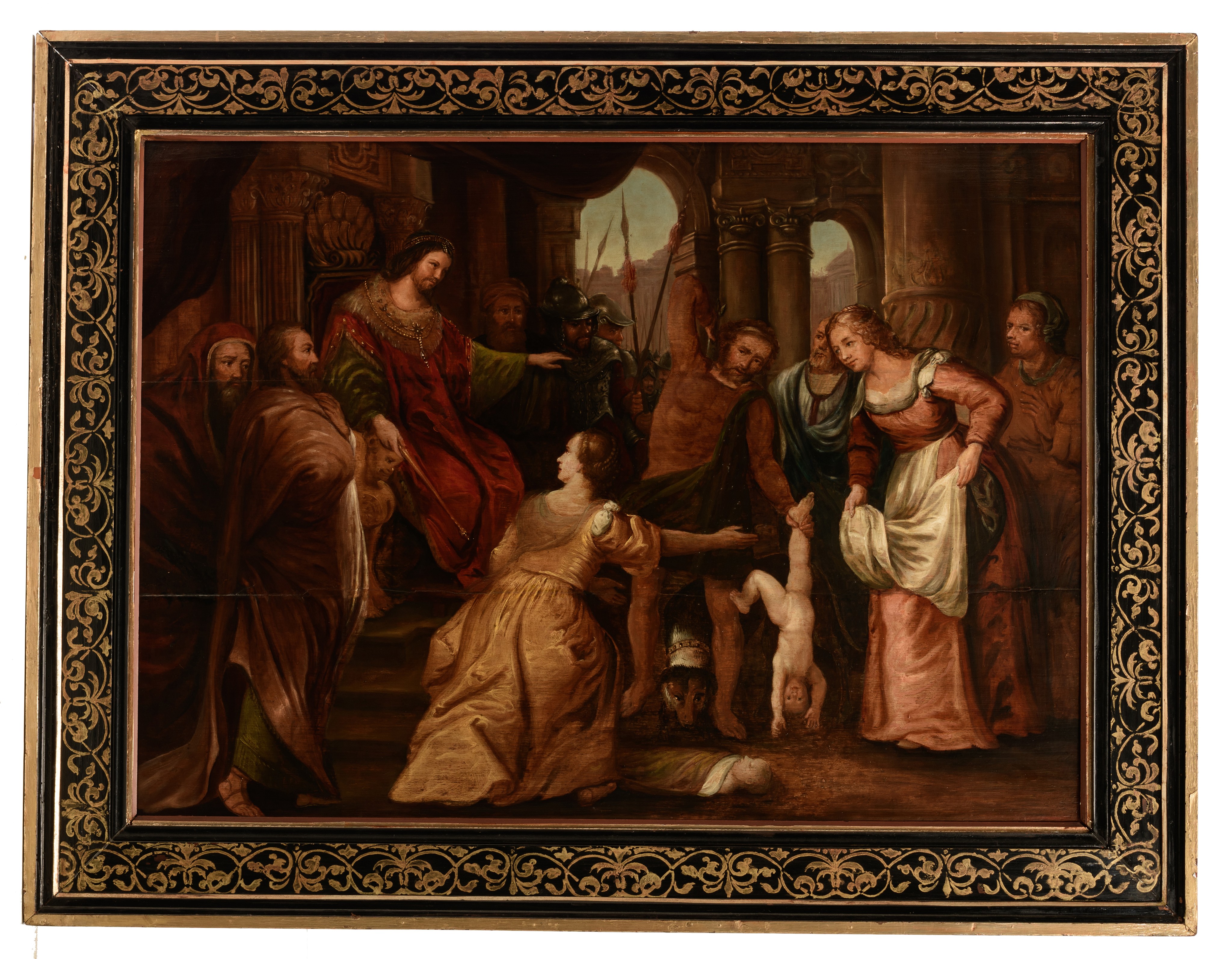 Follower of Theodor van Thulden (1606-1669), 'The Judgement of Salomon', 17thC, oil on panel, 88 x 1 - Image 12 of 20