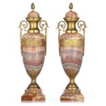 (T) A pair of Neoclassical marble cassolettes, with gilt bronze mounts, H 40,5 cm