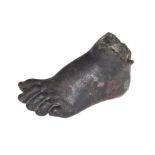 A fine patinated bronze antique fragment of a child's foot, H 7,5 - W 15 cm