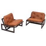 A pair of Italian '70s design Carlotta chairs, designed by Tobia Scarpa for Cassina, H 67 - W 88 - D