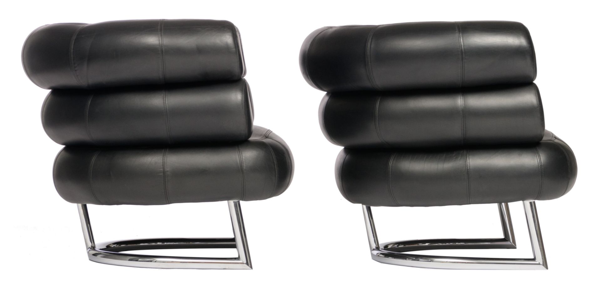 A pair of vintage 'Bibendum chair', designed by Eileen Grey in 1921, H 70 - W 92 cm - Image 5 of 9