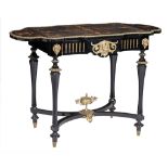 A Napoleon III ebonised centre table with extendable sides, H 72,5 - W 75 - 107 - D 52 cm