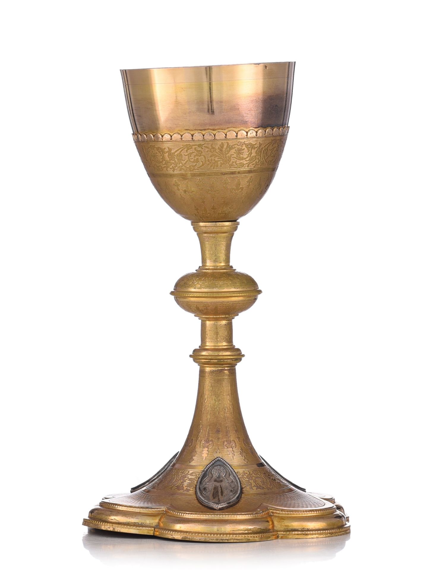 A French export silver and gilt silver chalice decorated with filigree work, H 31 cm - total weight - Image 17 of 24