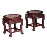 (T) Two Chinese hardwood bases with a marble plaque, H 46 cm
