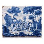 A fine blue and white Dutch Delft plaque depicting Saint John preaching in the wilderness, 17thC, 25