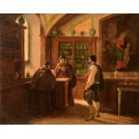 A. Barbier Lelieux, scene in a pharmacy store, 19thC, oil on canvas, 38 x 46 cm