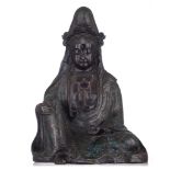 A Japanese champlevé bronze seated Kannon, Meiji period, W 43 - H 55 cm